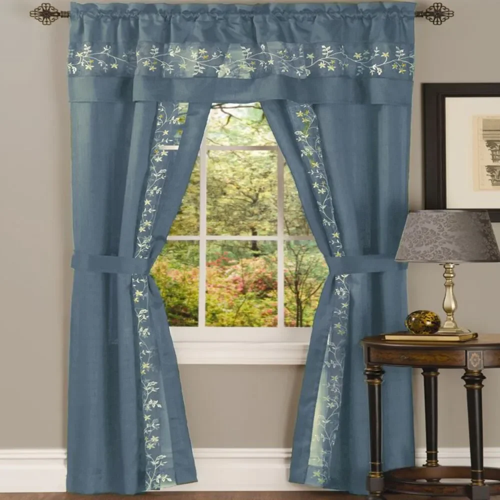 Achim Home Furnishing: Fairfield Ice Blue Floral Transitional Window Curtain